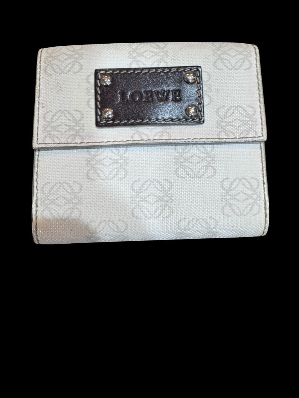 Loewe Cream Canvas Wallet with Dark Leather Logo Plaque